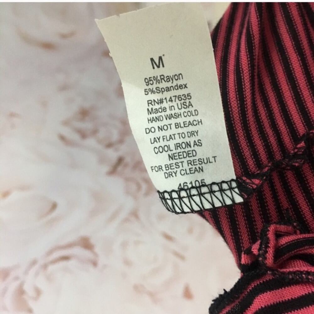 Romeo & Juliet Couture One-Shoulder Ruffled Stripe Top in Burgundy and Black - Picture 7 of 7